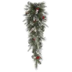 Vickerman Unlit Artificial Christmas Teardrop With Frosted Cones And Red Berries (27671)
