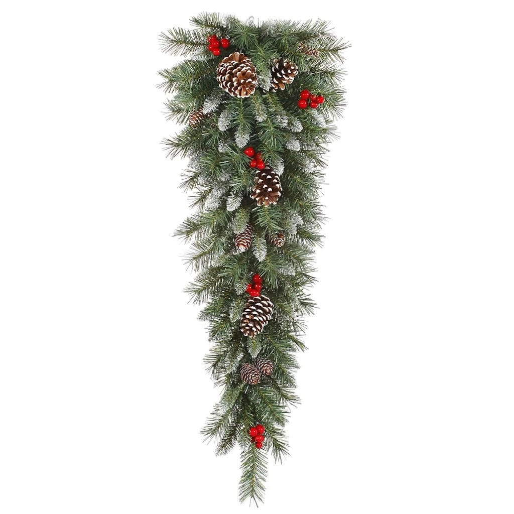 Vickerman Unlit Artificial Christmas Teardrop With White Tips, Red Berries And White Tip Cones (27785)